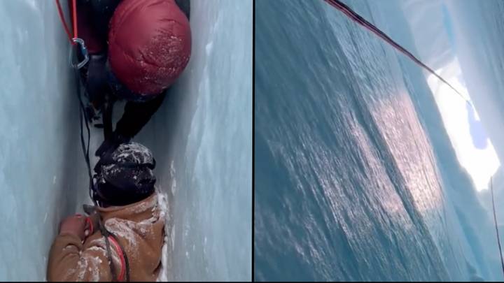 登山者在从珠穆朗玛峰上的“深crevasse”中展示了救援后，人们无法呼吸
