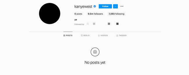 Kanye West completely wipes his Instagram account, again