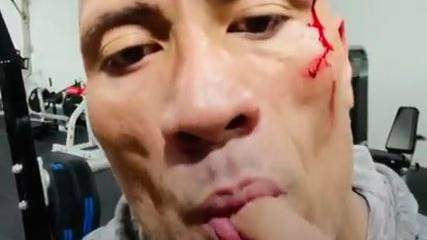 WWE legend The Rock tastes his own BLOOD after hitting himself in