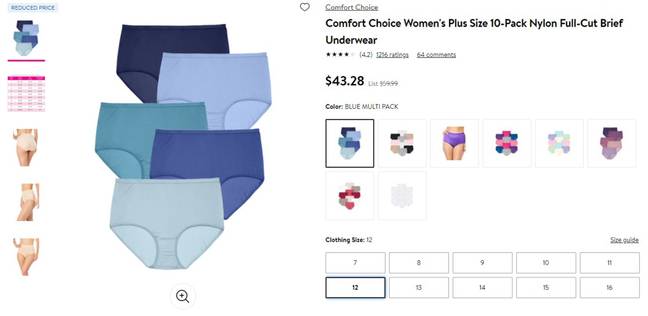  Comfort Choice Womens Plus Size Nylon Brief 10-Pack
