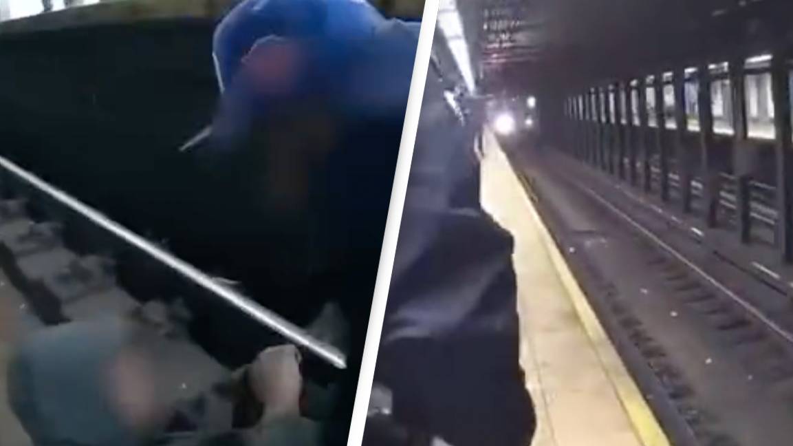 Amazing footage shows NYPD officer risk life to save someone else's as ...