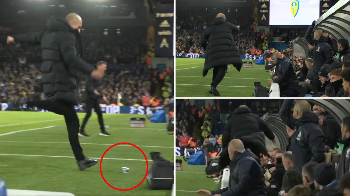 Pep Guardiola donne un coup de pied dans une bouteille sur le banc de Leeds et se précipite pour s’excuser est vraiment hilarant