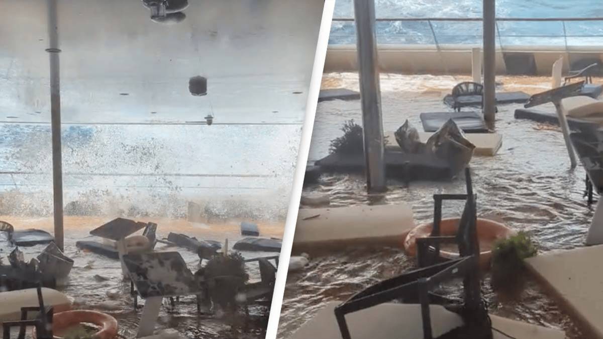 Drake Channel Wave Terrifying footage captures moment 95ft waves submerge cruise ship ...