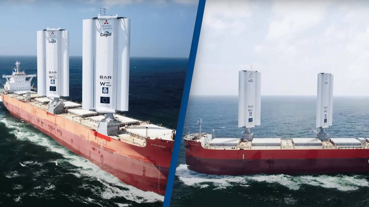 Container Ship With Wind Rig World's first wind-powered cargo ship sets sail with groundbreaking ...