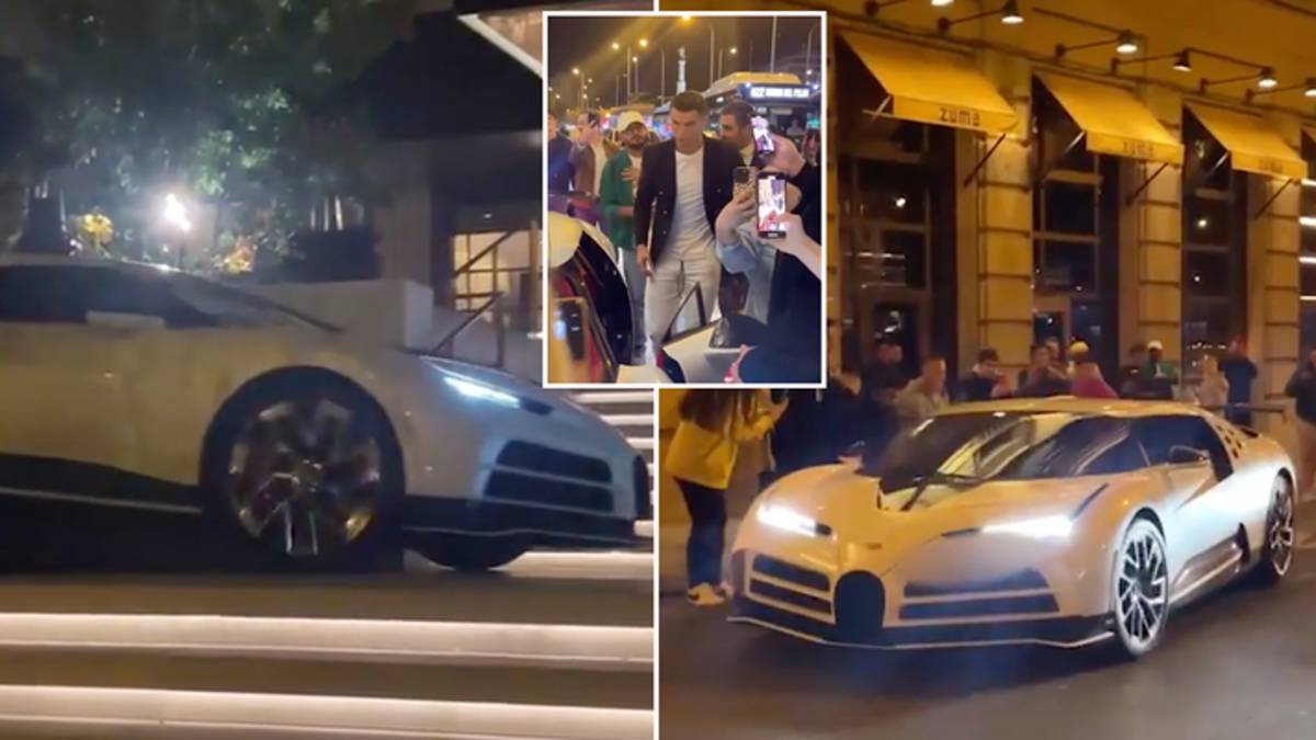 Cristiano Ronaldo mobbed by fans as he drives Bugatti Centodieci ...