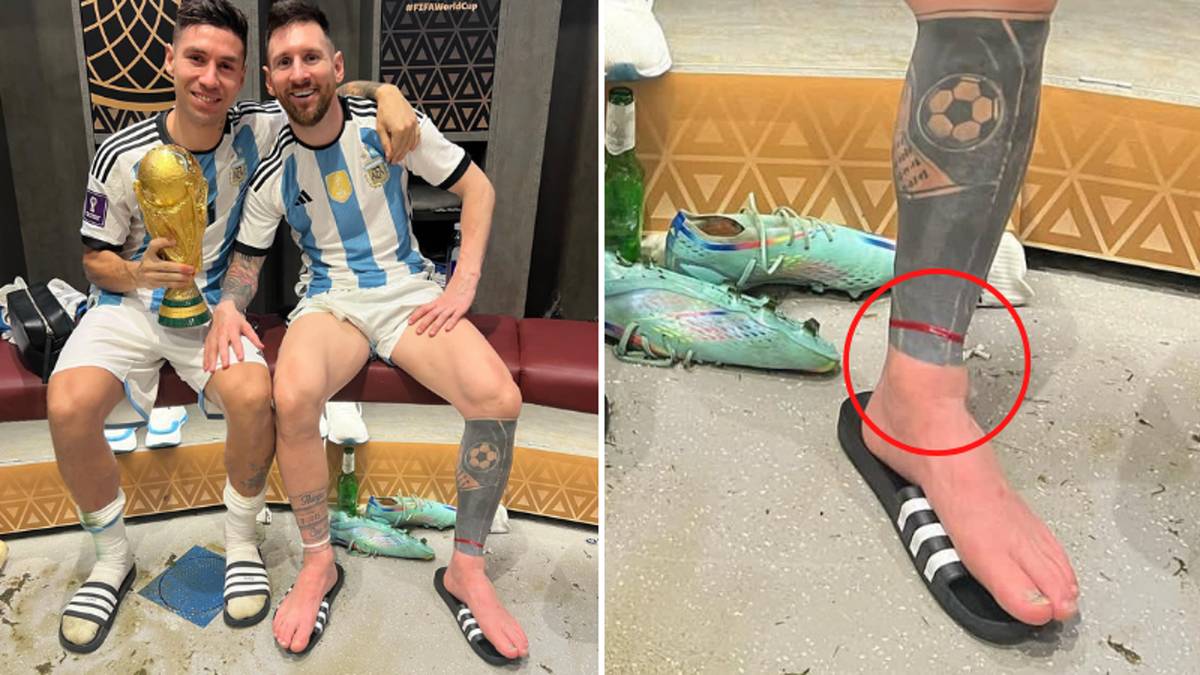 Lionel Messi wore lucky red ribbon on his left foot during World