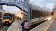 Passengers run for their lives after train bursts into flames at platform