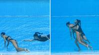 Shocking Moment Swimmer's Coach Dives Into Pool To Save Her After She Fainted In The Water