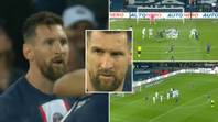Lionel Messi scores brilliant free-kick for PSG, the pitchside adverts changed to 'GOAT' as soon as he hit it
