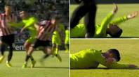 Footage of Brentford’s Aaron Hickey decking Cristiano Ronaldo has gone viral