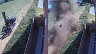 Shocking Moment Ground Explodes Beneath Man Building Fence In A Field
