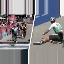 Cyclist Crashes Celebrating Win Over The Finishing Line Before Finding Out He Hadn't Won