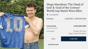 Diego Maradona 'Hand Of God' Shirt Worn Vs England To Be Sold For More Than £4 Million