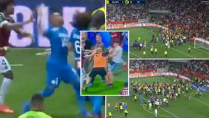 Nice Vs Marseille Abandoned After Dimitri Payet Hit With Bottle And Fans Storm The Pitch