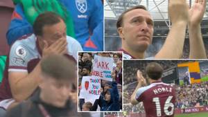 West Ham Captain Mark Noble Wipes Away His Tears After Being Given Emotional Send-Off At The London Stadium