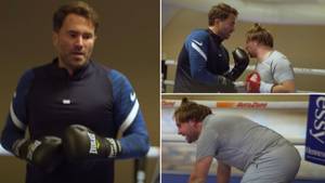 Eddie Hearn Floors Right-Hand Man Frank Smith With Brutal Body Shot As The Matchroom Duo Show Off Their Boxing Skills