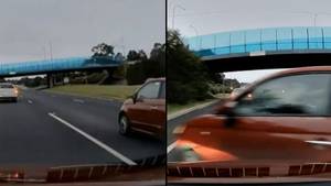 高速公路撞车事件的仪表板镜头使人们划分了汽车造成的汽车