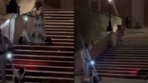游客将踏板车扔下罗马的西班牙台阶，造成价值21,000英镑的损失