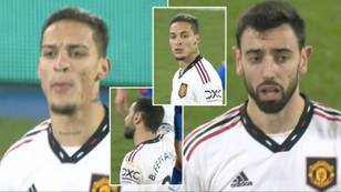 Antony and Bruno Fernandes clash during first half of Crystal Palace vs Man Utd, it got heated
