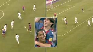 17 Years Ago Today, Ronaldinho Assisted Lionel Messi's First Goal For Barcelona