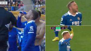 Jamie Vardy goes full sh**house mocking Wolves with goal celebration, after drinking Red Bull on the touchline