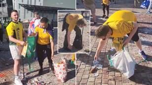Australia fans stayed behind and helped clean up Federation Square after the Argentina game
