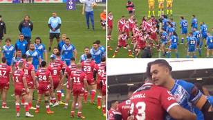 Tonga and Samoa rugby league stars produce spine-tingling war cries, it's the moment of the tournament