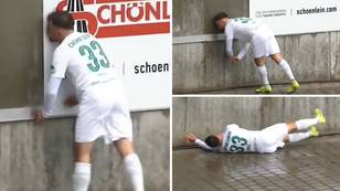 Chemie Leipzig player is knocked out cold after colliding face first with wall, it's one of the worst injuries ever