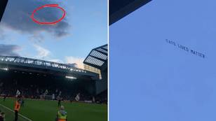 A Plane Carrying The Message ‘Cats Lives Matter’ Spotted Flying Over Anfield During West Ham Game