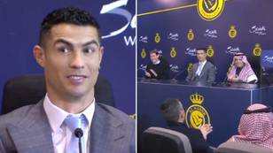 Cristiano Ronaldo looked very embarrassed after hearing journalists shout 'Siu' during his Al Nassr unveiling