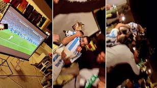 Fan watches World Cup final with a GOAT dressed in Argentina shirt