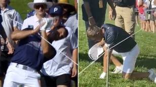 Golf fans are absolutely loving videos of Bryson DeChambeau clotheslining himself