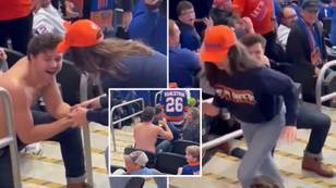 Man cops brutal rejection after topless marriage proposal at hockey game