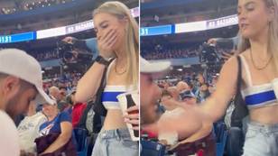 Baseball fan gets slapped after he proposes to his girlfriend with a gummy ring at MLB game