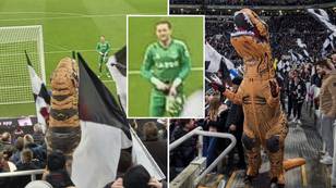 Newcastle Fan Wears T-Rex Costume To Try And Wind Up Everton Goalkeeper Jordan Pickford