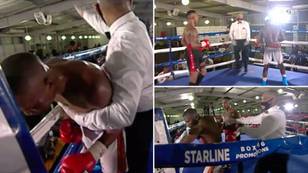 Horrifying Footage Of Boxer Throwing Punches At Invisible Opponent After Knocking Foe Through Ropes