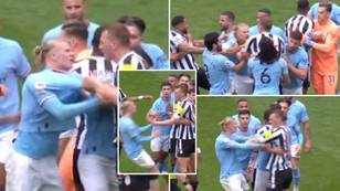 Man City star Erling Haaland 'charges 40 yards' for scrap with Dan Burn after challenge on Jack Grealish