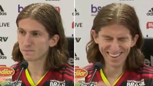 Filipe Luis' Flamengo Presentation Interrupted By Classic Porn Noise Playing Off Journalist's Phone