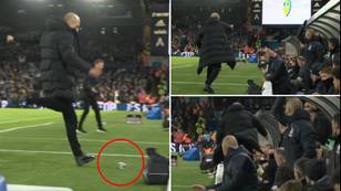 Pep Guardiola kicking a bottle at the Leeds bench and rushing over to say sorry is genuinely hilarious