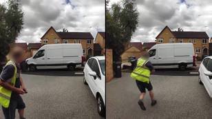 'Dopey' Delivery Driver Chases After Van After It Starts Rolling Off And Smashing Into Bins