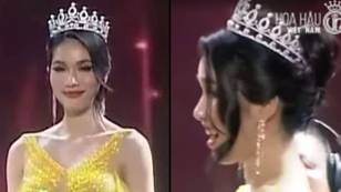 Beauty queen shocks viewers after wearing yellow dress which appears to be see through under a light