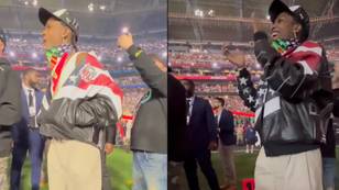 A$AP Rocky watches on knowing Rihanna is revealing pregnancy during Super Bowl halftime show