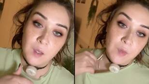 Woman who permanently has a tracheostomy tube in her neck shows what her hiccups sound like
