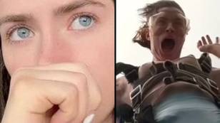 Woman buys skydiving pictures but is horrified to realise she had a wardrobe malfunction