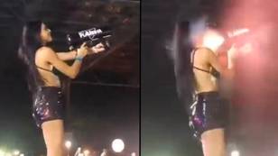 DJ accidentally shoots herself in the face with confetti cannon