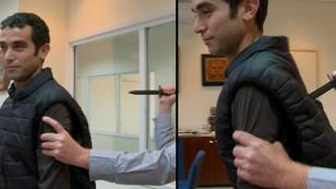Reporter testing knife-proof vest gets stabbed on TV