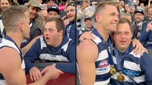 Geelong captain praised for bringing club’s water boy onto the field to celebrate winning AFL grand final
