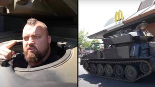 Eddie Hall drives his tank through McDonald’s drive-thru