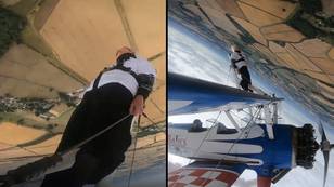 93-year-old grandmother straps herself onto a plane wing for a death-defying ride