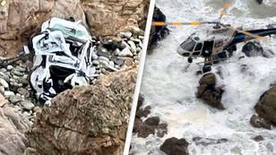 Four passengers survive after Tesla plunges 250 feet off a cliff